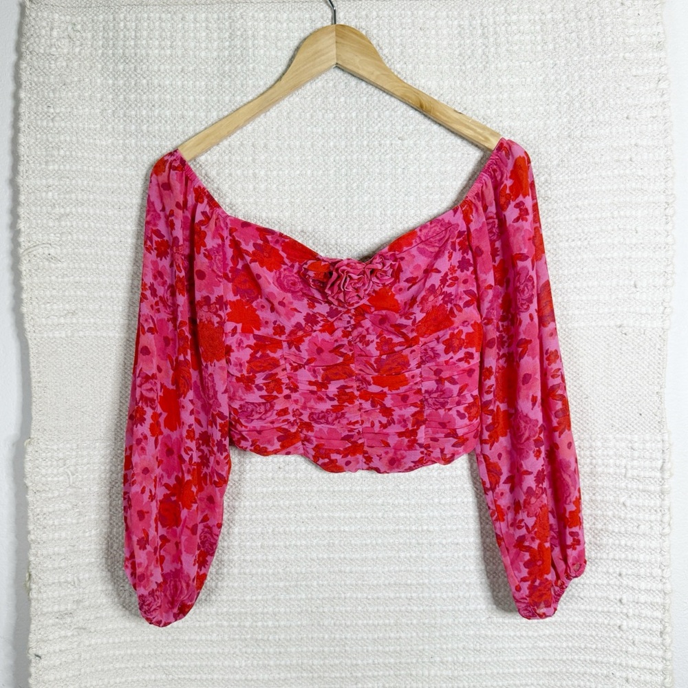 FREE PEOPLE red and pink carnation floral Oh LaLa crop top EXTRA SMALL